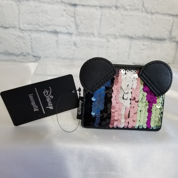Loungefly Minnie Mouse Sequin Colorful Disney Card Holder Wallet New Limited - Picture 3 of 16